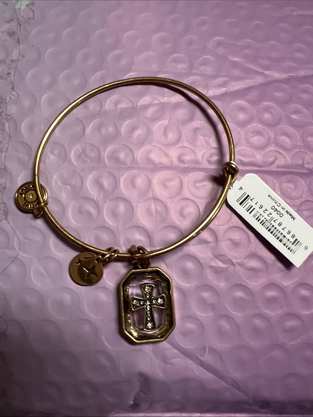 Alex and Ani Gold Cross Charm Bangle with Star Disc